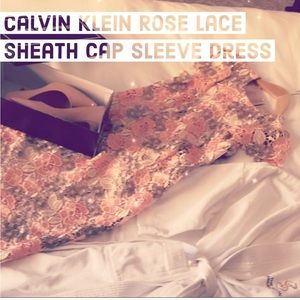Calvin Klein Floral Lace Sheath Midi Cocktail Formal Dress